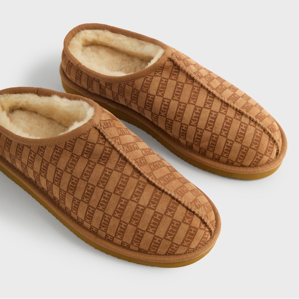 Kith Tan Shearling Monogram Slippers- Authentic - Picture 2 of 5